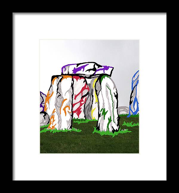 Abstract Framed Print featuring the mixed media Stonehenge Chakras by Mary Mikawoz