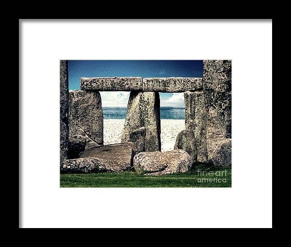 Stonehenge Framed Print featuring the digital art Stonehenge On The Beach by Phil Perkins