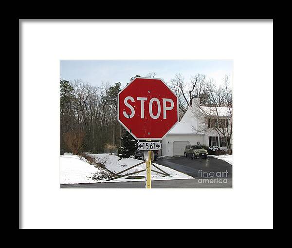 Schuminweb Framed Print featuring the photograph Stop sign by Ben Schumin