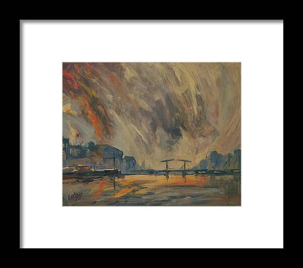 Holland Framed Print featuring the painting Storm 18012018 Amstel Amsterdam by Nop Briex