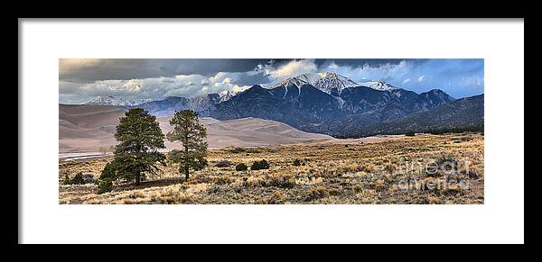 Great Sand Dunes Framed Print featuring the photograph Storm Clouds Over Great Sand Dunes by Adam Jewell