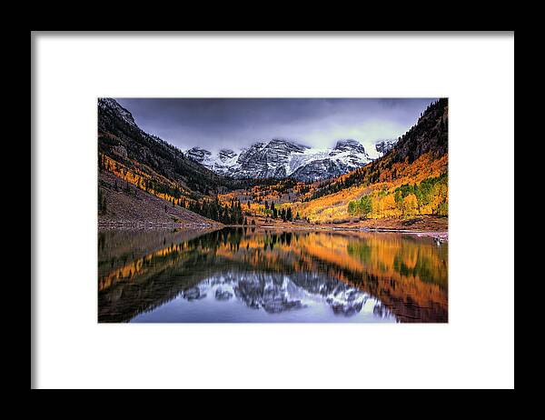 Mountains Framed Print featuring the photograph Storm Clouds over Maroon Bells by Andrew Soundarajan