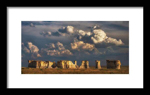 Storm Clouds Framed Print featuring the photograph Storm over Monument Rocks by Darren White