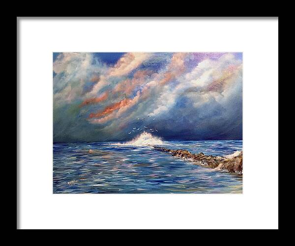 Storm Paint Framed Print featuring the painting Storm over the ocean by Dorothy Maier