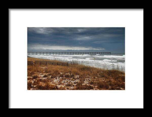 Wave Framed Print featuring the photograph Stormy Day at the Pier by Renee Hardison