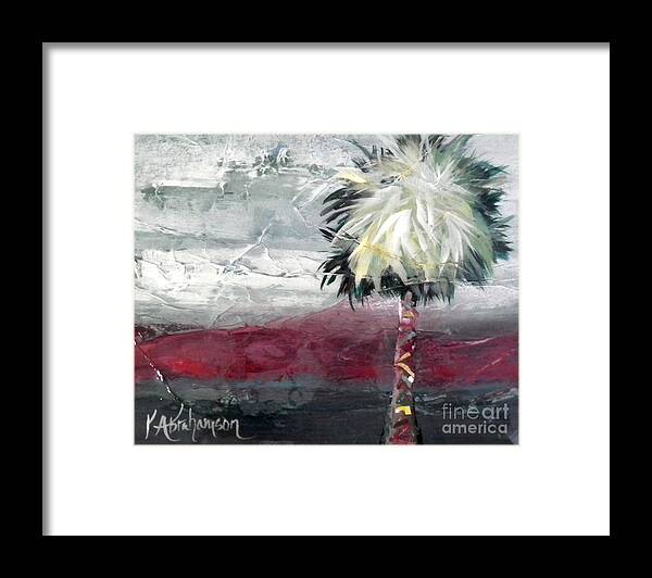 Palm Tree Painting Framed Print featuring the painting Stormy Horizons Palm Tree by Kristen Abrahamson