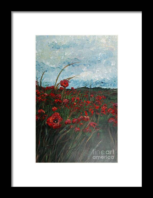 Poppies Framed Print featuring the painting Stormy Poppies by Nadine Rippelmeyer