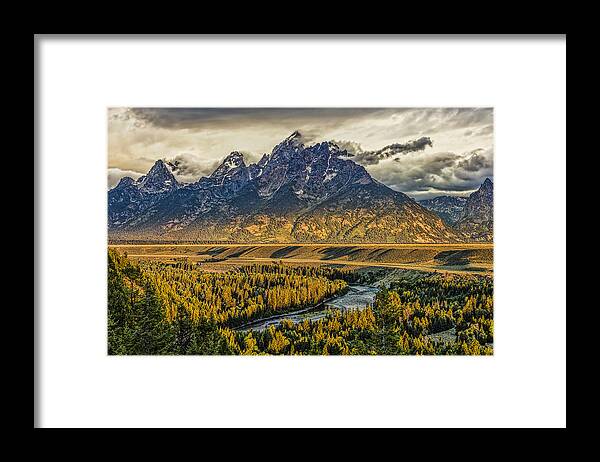 Grand Teton National Park Framed Print featuring the photograph Stormy Sunrise over the Grand Tetons and Snake River by Josh Bryant