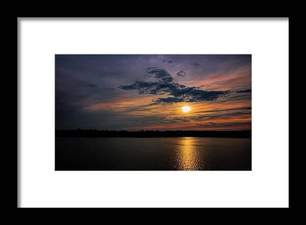 Stormy Sunset Over Belleville Lake Framed Print featuring the photograph Stormy Sunset over Belleville Lake by Pat Cook