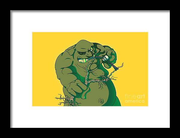 Ogre Framed Print featuring the digital art Storybook ogre shooting heads by Jorgo Photography