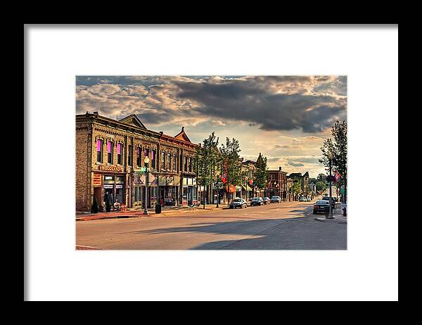 Stoughton Wi Wisconson Downtown Nostalgic Main Street Architecture Midwest Framed Print featuring the photograph Stoughton WI - Downtown Americana by Peter Herman