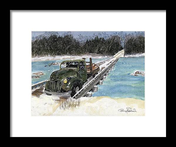 Landscape Framed Print featuring the painting Stranded on Rockford Bridge by Penny Everhart