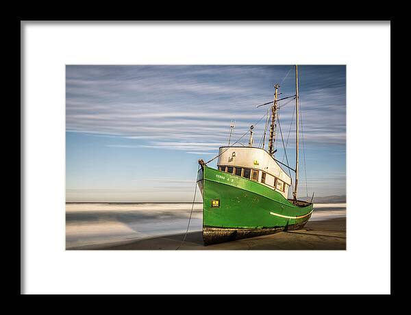 Ship Framed Print featuring the photograph Stranded on the Beach by Jon Glaser