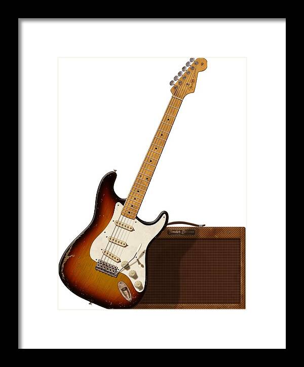 Strat Framed Print featuring the digital art Strat and Tweed Amp by WB Johnston