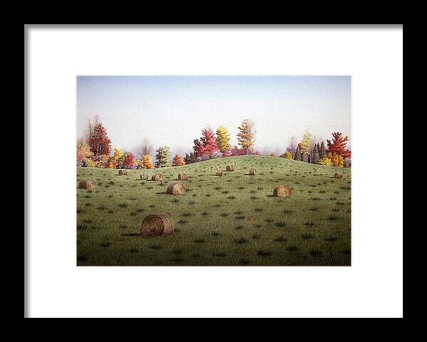 Farm Framed Print featuring the painting Straw-Bales in October by Conrad Mieschke