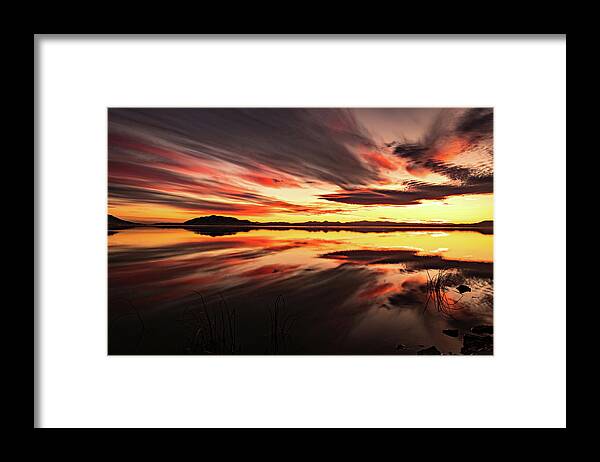 Utah Lake Framed Print featuring the photograph Streaks of Utah Lake by Wesley Aston