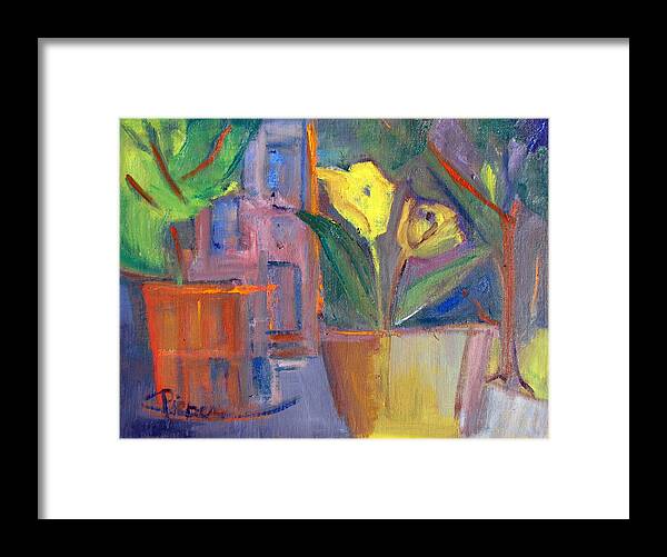Plants And Building Framed Print featuring the painting Street from My Window by Betty Pieper