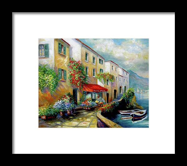  Landscape Framed Print featuring the painting Street in Italy by the Sea by Regina Femrite