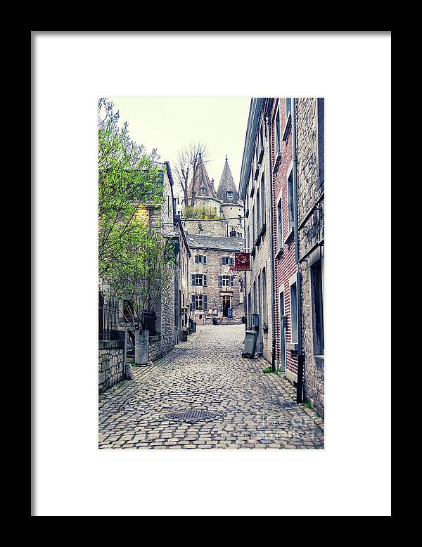 Sky Framed Print featuring the photograph street in town Durbuy by Ariadna De Raadt