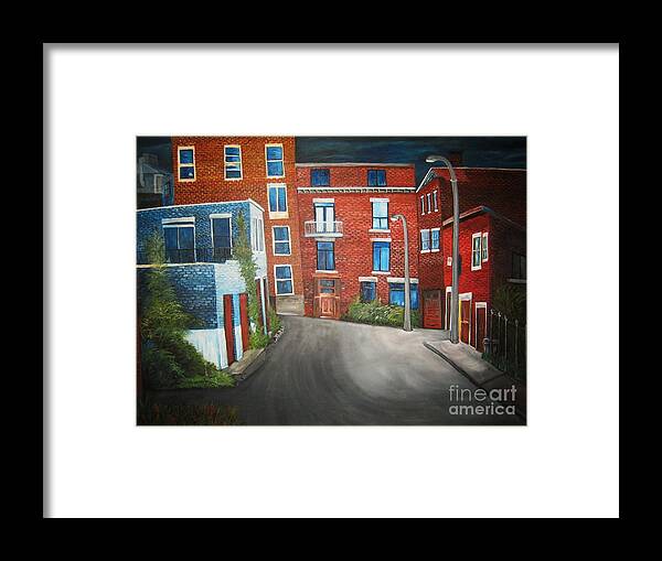 Montreal Framed Print featuring the painting Streets of Montreal Joly by Reb Frost