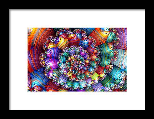 Abstract Framed Print featuring the digital art Striated Rainbow Spiral by Peggi Wolfe