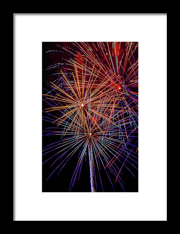 Dazzling Framed Print featuring the photograph Striking Fireworks by Garry Gay