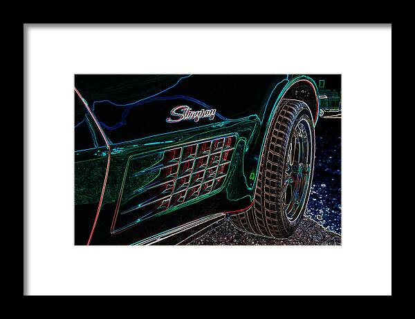 Corvette Framed Print featuring the digital art Stringray Neon by Darrell Foster