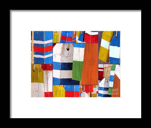 Buoys Framed Print featuring the photograph Stripes and Solid Buoys by Janice Drew