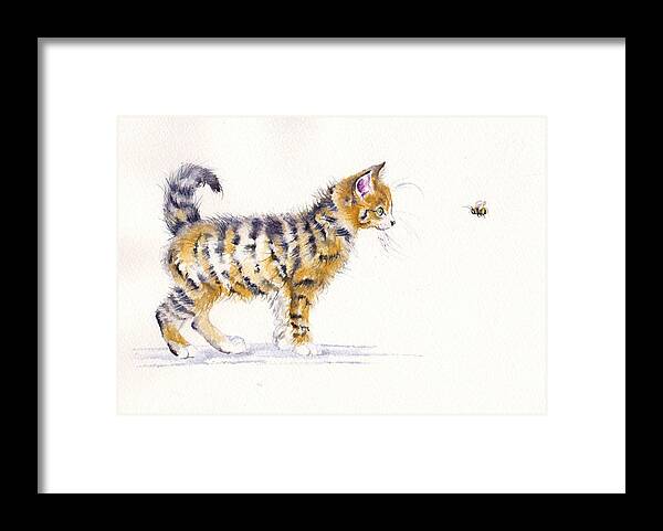 Cats Framed Print featuring the painting Stripey Creatures by Debra Hall