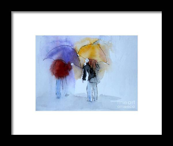 Strolling Framed Print featuring the painting Strolling in the Rain by Vicki Housel