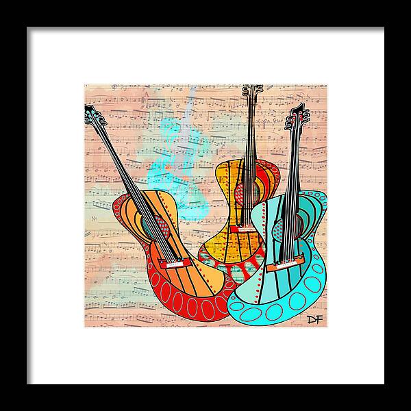 Digital Collage Framed Print featuring the mixed media Strumming Away by Dora Ficher