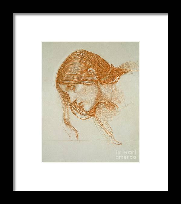 John William Waterhouse Framed Print featuring the drawing Study of a Girls Head by John William Waterhouse