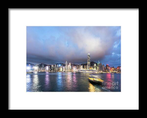 Central - Hong Kong Framed Print featuring the photograph Stunning view of Hong Kong island at night. by Didier Marti