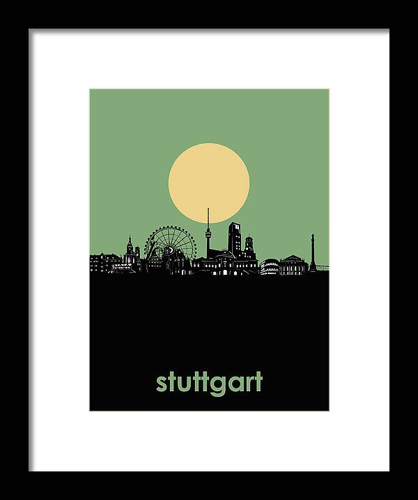 Stuttgart Framed Print featuring the digital art Stuttgart Skyline Minimalistic by Bekim M