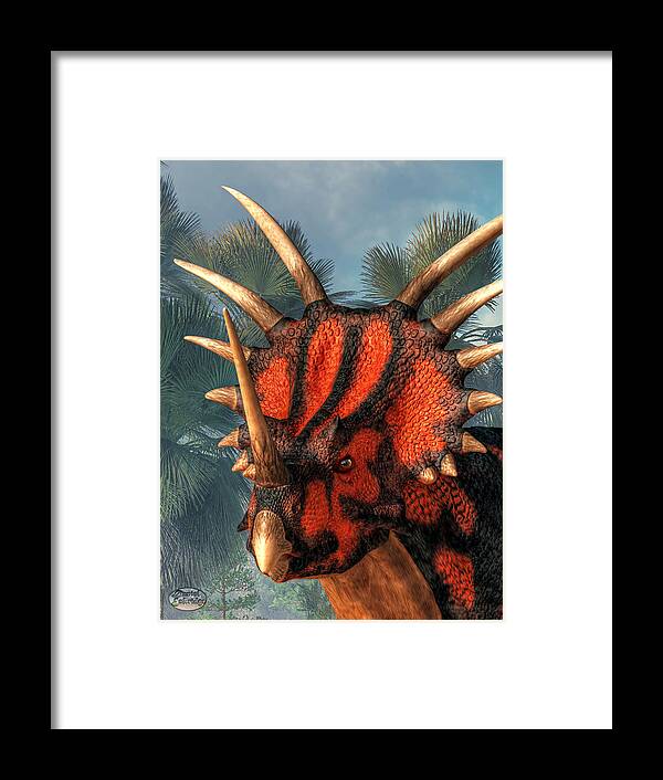 Styracosaurus Framed Print featuring the digital art Styracosaurus Head by Daniel Eskridge