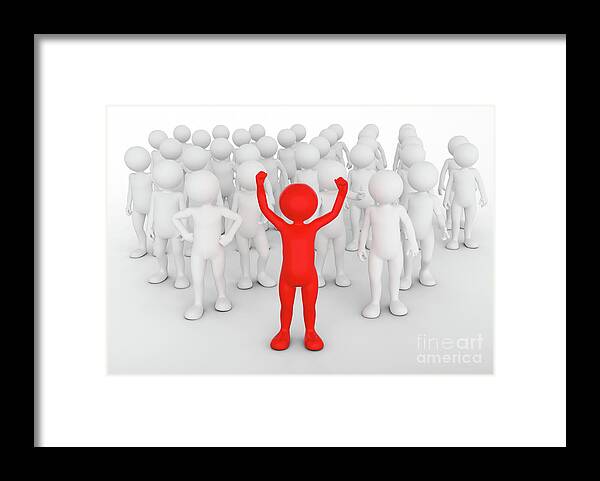 Leader Framed Print featuring the photograph Successful team leader concept. Toon man with his army of people. by Michal Bednarek