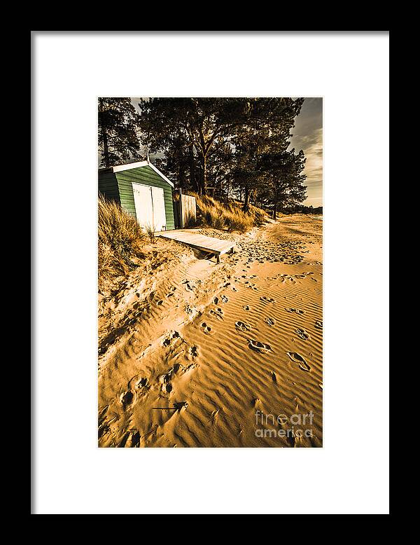 Calm Framed Print featuring the photograph Summer beach shacks by Jorgo Photography