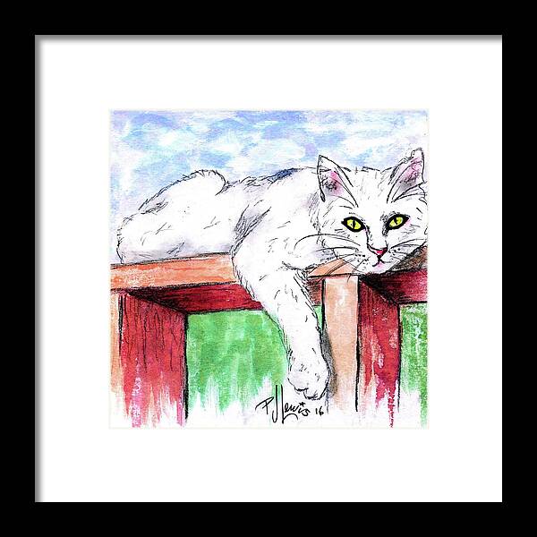 White Cat Framed Print featuring the painting Summer Cat by PJ Lewis