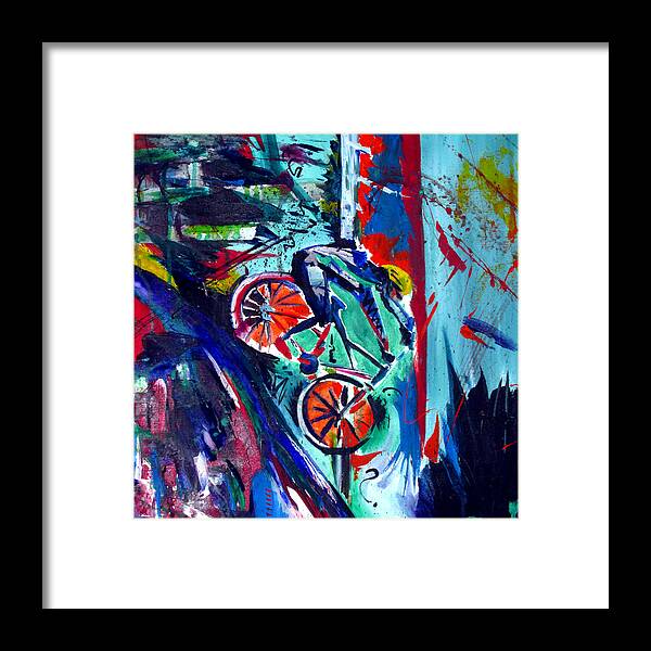 Downhill Mountain Biking Framed Print featuring the painting Summer Cycling by John Gholson