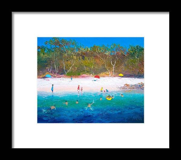 Beach Framed Print featuring the painting Summer Days blue skies by Jan Matson