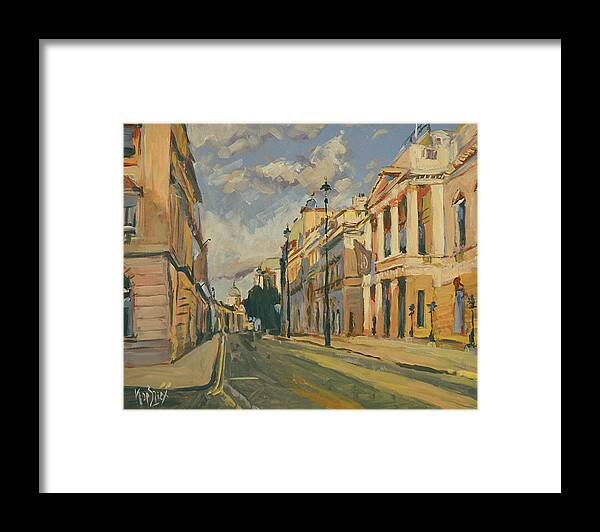 Warm Summer Framed Print featuring the painting Summer evening Pall Mall London by Nop Briex