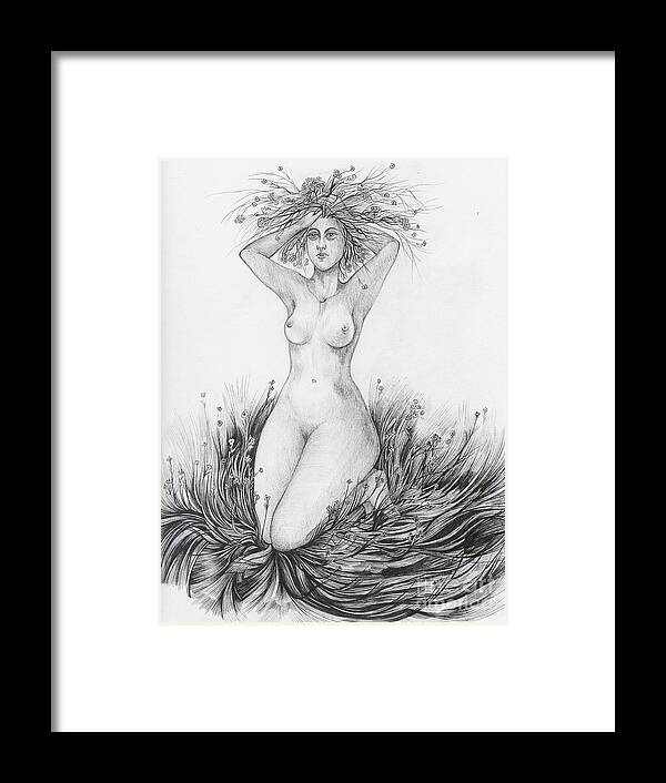 Nude Framed Print featuring the drawing Summer II by Anna Duyunova