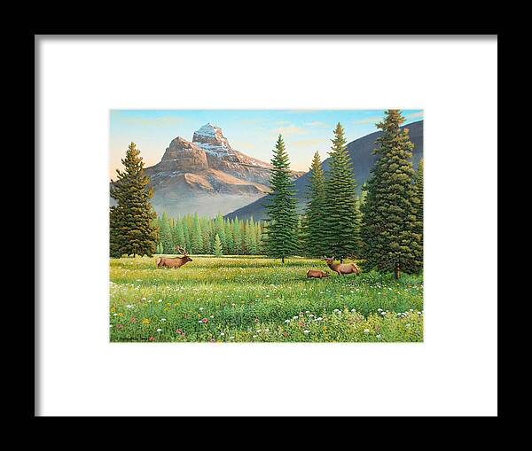 Landscape Framed Print featuring the painting Summer in the Valley by Jake Vandenbrink