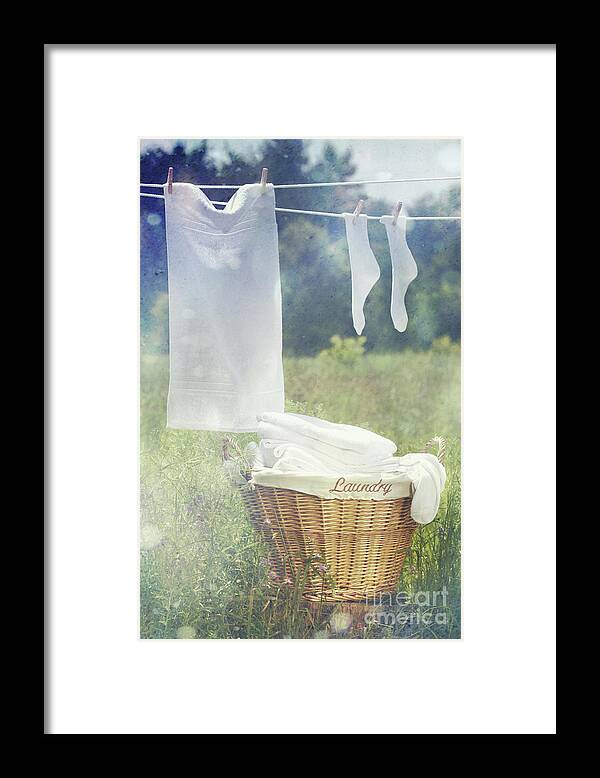 Airing Framed Print featuring the photograph Summer laundry drying on clothesline by Sandra Cunningham