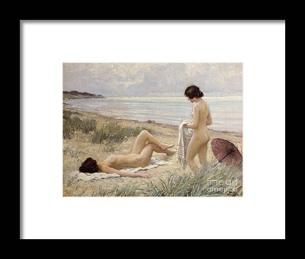 Summer On The Beach Framed Print featuring the painting Summer on the Beach by Paul Fischer
