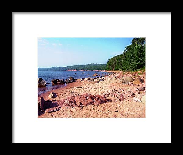 Lake Superior Framed Print featuring the digital art Summer Shores of Lake Superior by Phil Perkins
