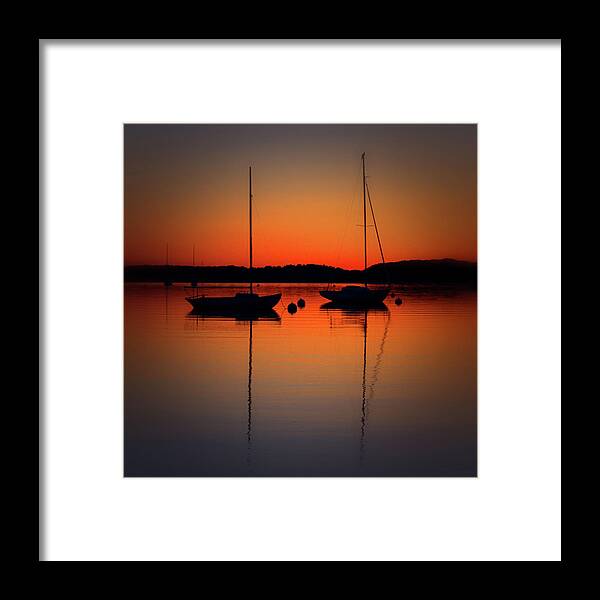 Sailboats Framed Print featuring the photograph Summer Sunset Calm Anchor by Bruce Gannon