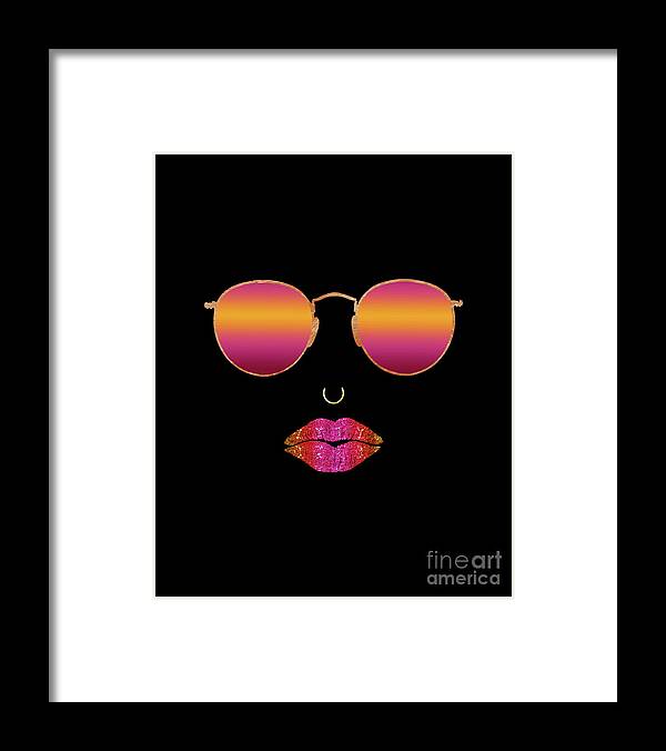 Sexy Lips Framed Print featuring the digital art SummSexy Lips Sunglasses, Nose Ring fashion art, Summer Heater Heat by Tina Lavoie