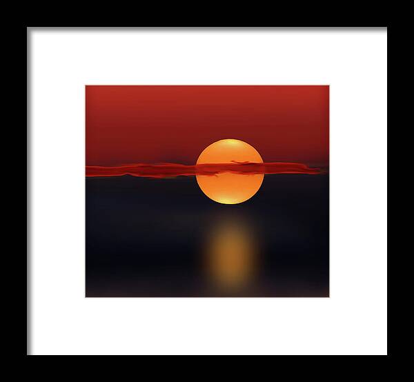 Abstract Framed Print featuring the digital art Sun on Red and Blue by Deborah Smith