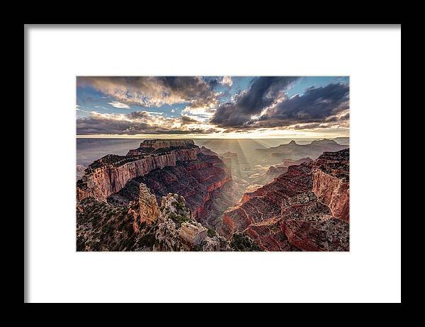 Grand Canyon Framed Print featuring the photograph Sun Rays At Cape Royal by Pierre Leclerc Photography